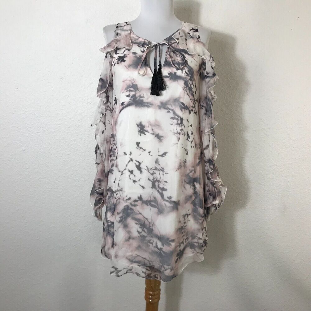 Haute Hippie The Flowers in the Sun Silk Dress XS Cold Shoulder Mini Silk Ruffle